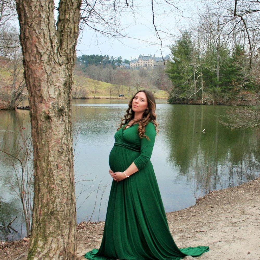 Elegant Forest Green Long Sleeve Maternity Dress